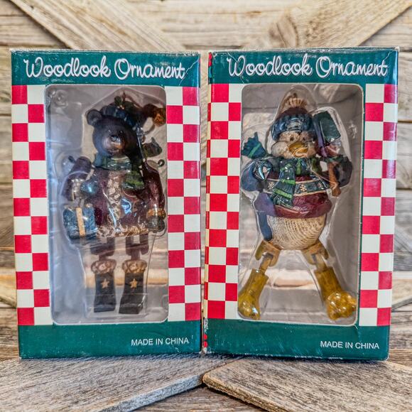 Woodlook Other - Pair of Vintage Woodlook Ornaments-Santa Bear and Christmas Penguin-Original Box
